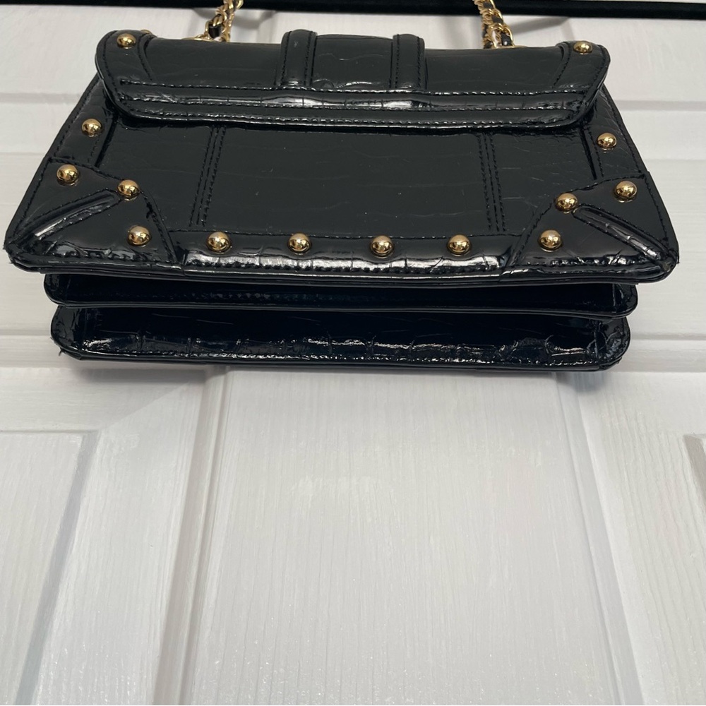 METROCITY Croc Embossed Studded Shoulder Crossbody Bag Black - Picture 10 of 14